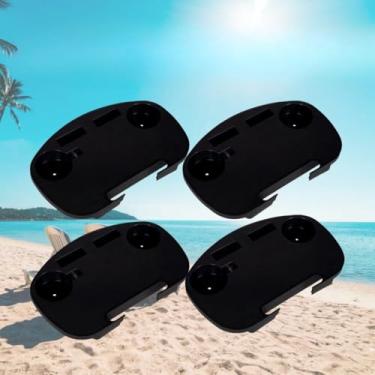 Imagem de Mesa Portátil para Cadeira de Praia - Porta-Copo Cor Preta, Prática para Lazer ao Ar Livre, Piqueniques e Camping (Kit com 4)