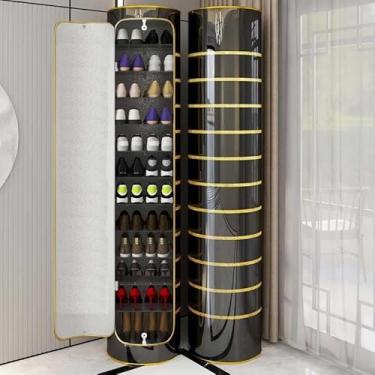 Imagem de Torre de sapateira giratória, armário de sapatos giratório, suporte giratório de sapato, prateleira de canto para organização de armário de sapatos para entrada, garagem, quarto (cor: preto, tamanho