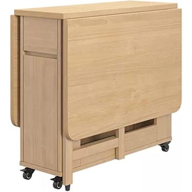 Imagem de Mesa de jantar dobrável, mesa de jantar extensível de madeira maciça, mesa de jantar compacta com gaveta de armazenamento, economia de espaço, mesa de folhas suspensas para casa, cozinha, sala de