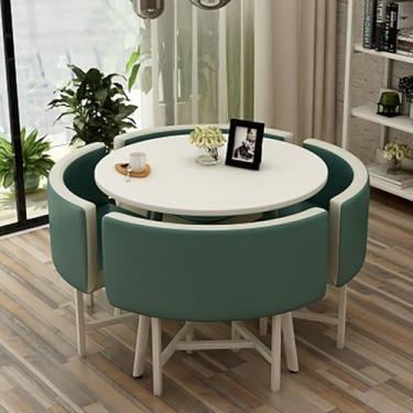 Imagem de Conjunto de mesa e cadeiras que economizam espaço, conjunto de mesa de cozinha redonda de couro, combinação de mesa de recepção e cadeira, com 1 mesa e 4 cadeiras, para sala de estar, cozinha, sala de