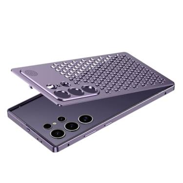 Imagem de LYJSMGZ Capa de liga de alumínio para Samsung Galaxy S25 Ultra/S25 Plus/S25, capa com fivela elástica à prova de choque, vazada, dissipação de calor, aromaterapia, roxo, S25 Ultra