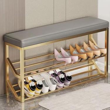 Imagem de Banco de armazenamento de sapatos com assento acolchoado, organizador de entrada de 80 x 20 x 48 cm, sapateira fina para porta frontal para sala de estar e corredor, solução de armazenamento de