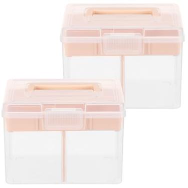 Imagem de Caixa organizadora de medicamentos, caixa de primeiros socorros para família de 2 camadas com divisor e alça, organizador de caixa de armazenamento de plástico transparente para escritório em casa