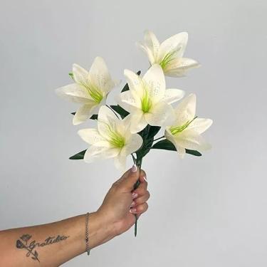 Imagem de Buquê de Lírios Artificiais – Kit Econômico – Flores Decorativas em Seda para Casa, Eventos e Vitrines (Bege,Kit com 4 unidades)