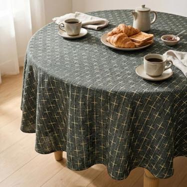 Imagem de Horaldaily Toalha de mesa redonda acastanhada, toalha de mesa bordada sólida texturizada, sem rugas, lavável 152 x 152 cm, capa de mesa para cozinha, festa, casamento, piquenique, ao ar livre