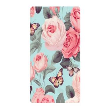 Imagem de Blueangle Lençol de berço padrão para berço infantil - Lençóis de algodão macio e respirável com flores rosa (120)