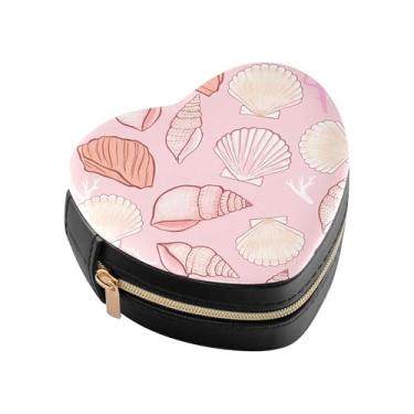 Imagem de Burbuja Caixa de joias com várias conchas em forma de coração, mini estojo de viagem para mulheres e meninas, organizador portátil de armazenamento para brincos, anéis, colares e pulseiras