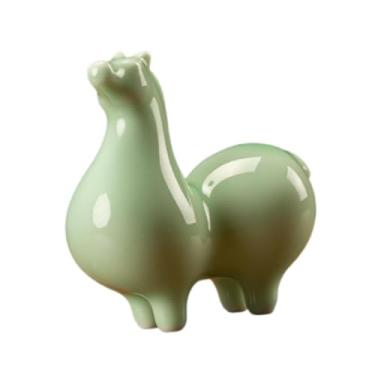 Imagem de Baoblaze Enfeite de cavalo fofo, feito à mão, criativo, para decoração do Ano Chinês. Estátua de cavalo de cerâmica para armário, mesa ou entrada, Cabeça Verde Clara