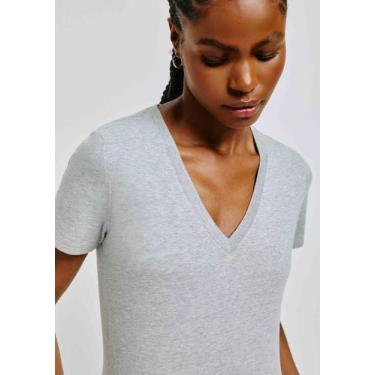 Imagem de Blusa Básica Feminina Manga Curta Decote V - Hering, XP, Cinza