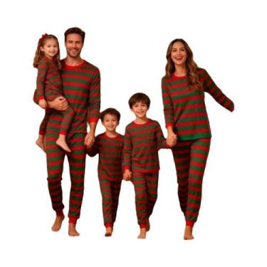 Imagem de Pijamas Listrados Para Família 2 Peças Em Algodão Roupas De Dormir Cas