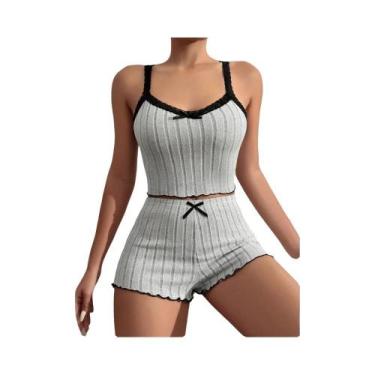 Imagem de Conjunto De Pijama Feminino Sexy Com Estampa De Laço Em Seda Leiteira,