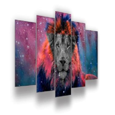 Imagem de Quadro Decorativo Mosaico 5 Peças Mod352 Leão Estrelado 05