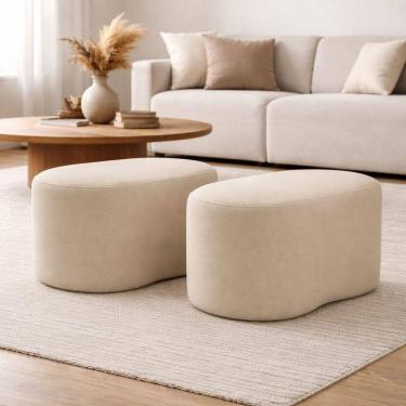 Imagem de Kit 2 Puff Orgânico Curvo Feijão Sala Redondo Confortável Moderno Suede Bege