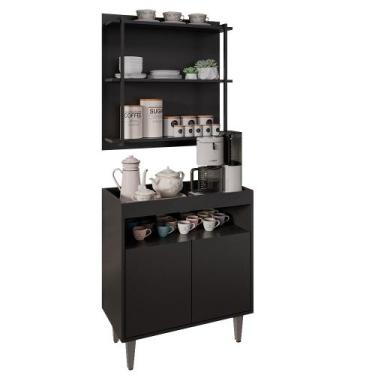 Imagem de Aparador Cantinho do Café e Painel 3 Prateleiras Flora M24 Preto - Mpo