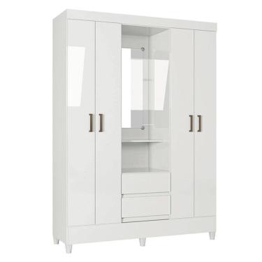 Imagem de Guarda Roupa Solteiro 4 portas com pés Capelinha Fit Branco Brilho - Santos Andirá