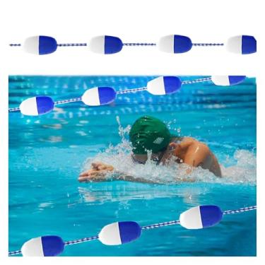 Imagem de Linha flutuante de segurança para piscina comercial - Corda divisória de pista de natação de 16 a 29 metros, linha de boia de nylon durável com ganchos, marcadores de cordão azul-branco para