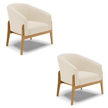 Imagem de Cadeira Sala de Jantar Base de Madeira Kit 2 Stella Linho D03 - D'Rossi