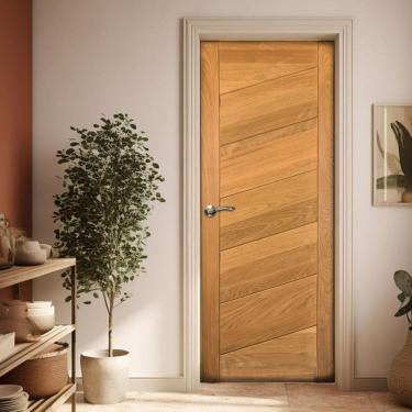 Imagem de Folha de Porta Madeira Maciça Angelim 210cm X 70cm Sete Réguas Diagonais Jomadi Natural