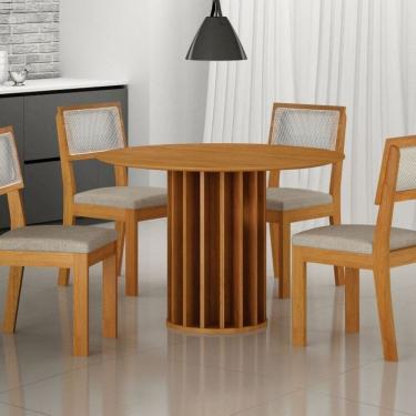 Imagem de Conjunto Sala de Jantar Redonda Mdf com 4 Cadeiras Flora Cinamomo/Palha