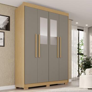 Imagem de Guarda-roupa com Pés e Espelho 4 Portas 3 Gavetas 100% Mdf Veneza Jequitibá/Granizo