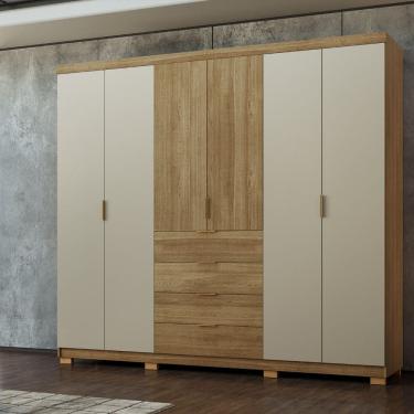 Imagem de Guarda-roupa 6 Portas e 4 Gavetas Dubai Ouro Marrom/Cinza