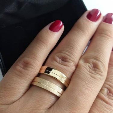 Imagem de Par De Aliança 4Mm Feminina Polida Prata Banhado A Ouro