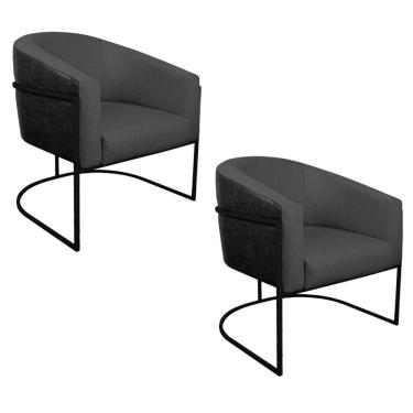 Imagem de Kit 02 Poltronas Preto Preto E Linho Cinza Escuro