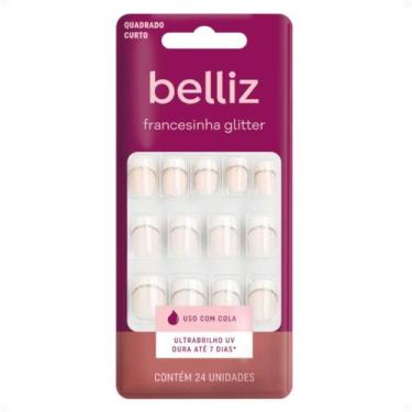 Imagem de Unhas Postiças Belliz Francesinha Glitter Quadrado Curto Com 24 unidad