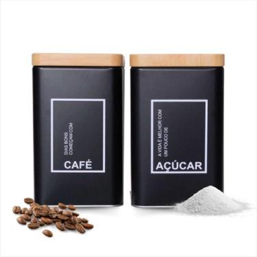 Imagem de Conjunto Potes Para Café e Açúcar Latas Metal Com Tampa Organizador Co