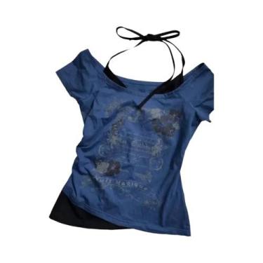 Imagem de Camiseta Verde Y2K Punk Para Mulheres, Top Casual Vintage Doce E Sexy 