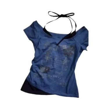 Imagem de Camiseta Verde Y2K Punk Para Mulheres, Top Casual Vintage Doce E Sexy 