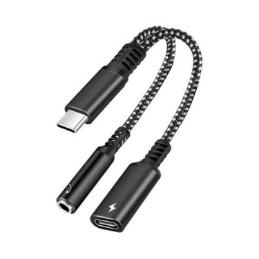 Imagem de Adaptador USB C Para Conector De Fone De Ouvido De 3,5mm 2 Em 1 Tipo C