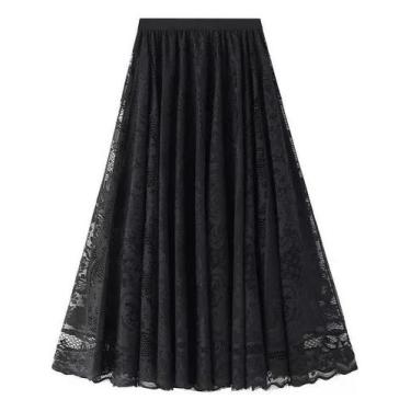 Imagem de F37-F3801-Saia Gode Longa Rodada Renda Elegante Tule Bordado Floral - 