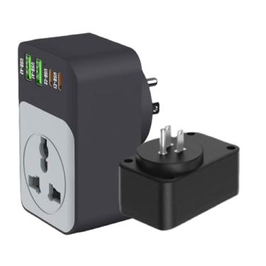 Imagem de Adaptador universal de viagem, adaptador de plugue VatFatt 65W com 1 tomada internacional, 2 portas USB C PD 2, 110-240v, adaptador de alimentação universal tipo B 5 em 1 para viagens da UE do Reino