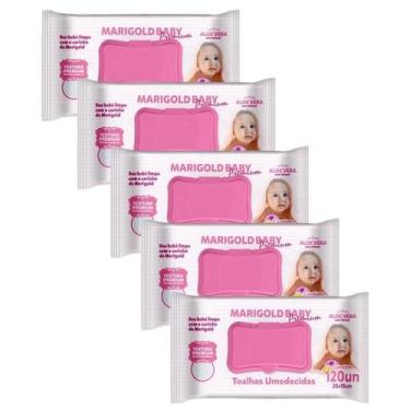 Imagem de Kit 5 Toalhas Umedecidas Marigold Premium Rosa com 120 unidades