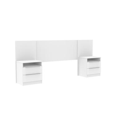 Imagem de Cabeceira Extensível Branco com 2 Mesa de Cabeceira Madesa