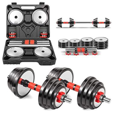 Imagem de AKT Conjunto de Halteres (1 PAR) 15-30 kg Chapeamento de Aço Puro Ajustável Peso Halteres e Barbell Kit de Combinação para Ginástica em Casa Fitness Body Building, Pacote de Mala, 2x7,5 kg