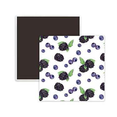 Imagem de Ilustração de mirtilo fruta aquarela padrão quadrado cerâmica ímã lembrança
