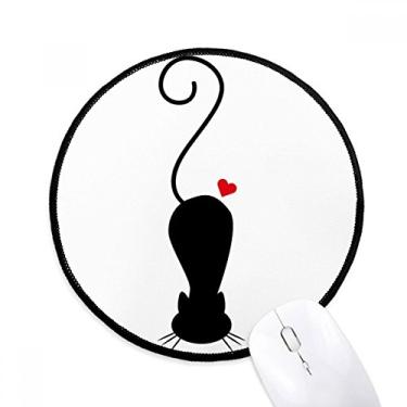 Imagem de DIYthinker Tapete de rato animal em forma de coração gato Sihouette desktop escritório tapete redondo para computador