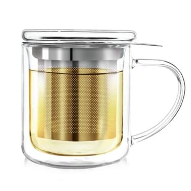 Imagem de Teabloom Máquina de chá pessoal – Copo de vidro isolado à prova de calor com infusor de chá solto e tampa/porta-copos – Tea Connoisseur's Choice – Caneca de infusão de vidro borossilicato (227 g)