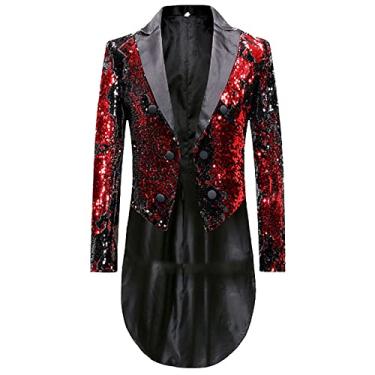 Imagem de Blazer de jantar masculino de lantejoulas casaco de festa palco terno jaqueta roupas de palco casaco casual slim fit ajuste regular, vermelho, P (busto: 96 cm)