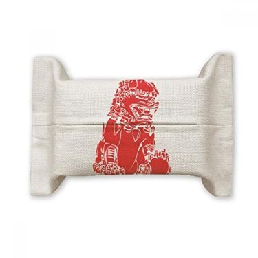 Imagem de Bolsa de linho de algodão para lenços faciais de patriotismo com corte de papel de leão vermelho da China