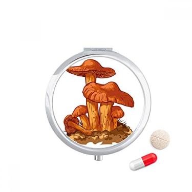 Imagem de Estojo de comprimidos com ilustração de criatura de cogumelo laranja fofo, caixa de armazenamento de remédios dispensador de recipiente