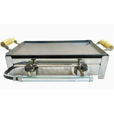 Imagem de Fogão Inox Fogareiro A Gás Duas Bocas Com Chapa Bife Kit Gas