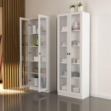 Imagem de Conjunto 2 Armários Multiuso Com Porta de Vidro Tecno Mobili Branco
