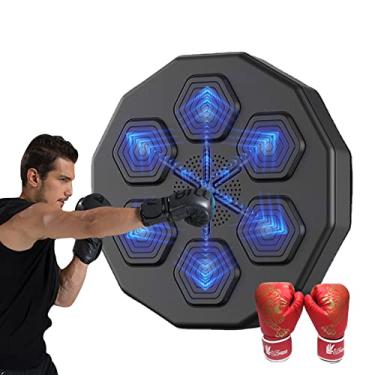 Imagem de NEWDEZHI Máquina de boxe de música inteligente, máquina de boxe montada na parede, saco de pancada eletrônico para adultos e crianças treinamento de coordenação olho manual (com luvas de boxe)