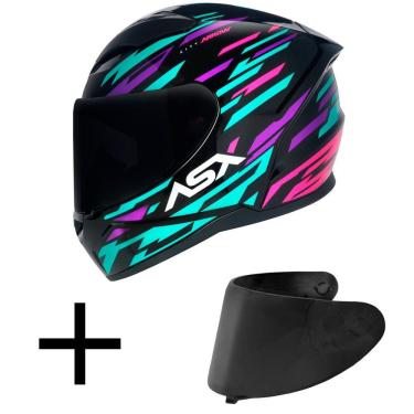 Imagem de Capacete ASX City Arrow Preto Tiffany e Roxo Mais Viseira Fumê
