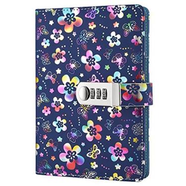 Imagem de (Multicolor) - A5 PU Leather Password Lock Diary Peach Cover With Locked Notebook Student Stationery Record Book Business Office Notepad (Multicolor)