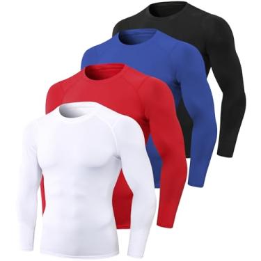 Imagem de SPVISE Pacote com 2 ou 4 camisetas masculinas de compressão de manga comprida para treino atlético, academia, roupa íntima esportiva seca e fresca, Pacote com 4, preto, branco, azul, vermelho, nº 15,