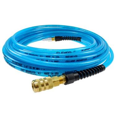 Imagem de Coilhose Pneumatics PFE4025TS15X Mangueira de ar de poliuretano reforçado Flexeel, 1/4" ID, 25' de comprimento com acoplador e conector industrial de 6,35 mm (1/4"), azul transparente, poliuretano